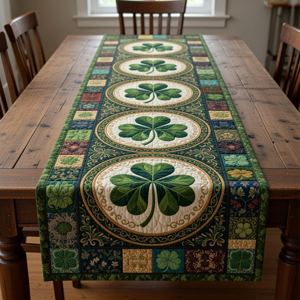 Shamrocks in Ovals on Patchwork Table Runner - Made to Order TABLE928