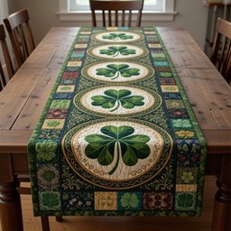 Shamrocks in Ovals on Patchwork Table Runner - Made to Order TABLE928