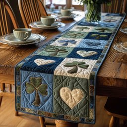Shamrocks and Hearts in Blue Blocks Table Runner - Made to Order TABLE928