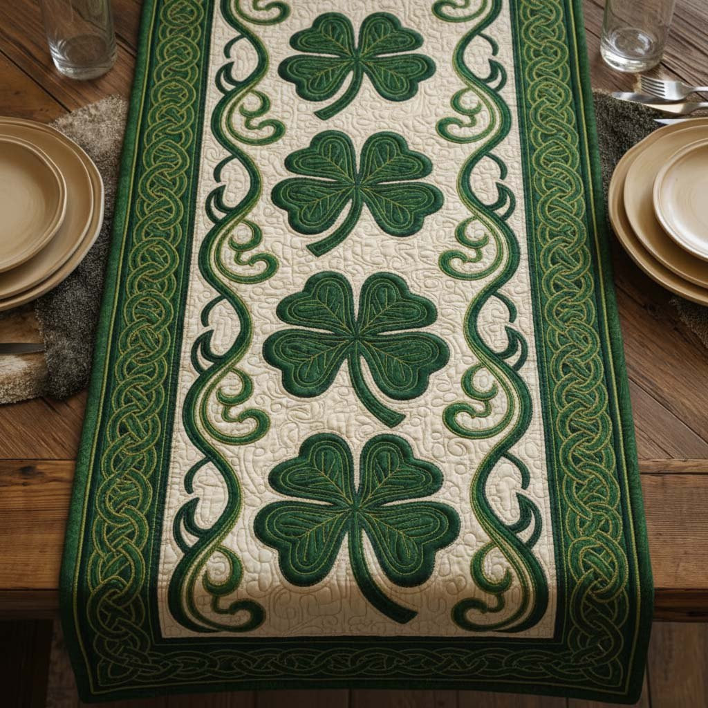 Shamrocks with Curling Vine Border Table Runner - Made to Order TABLE928