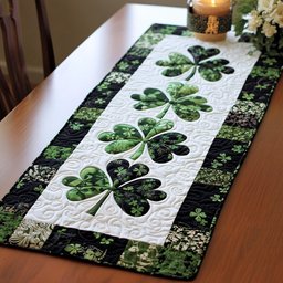 Shamrocks on White with Black Border Table Runner - Made to Order TABLE928