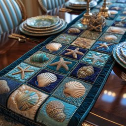Shell Blocks in Deep Teal Table Runner - Made to Order TABLE928