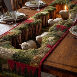 Sheep on Green Mossy Bank Table Runner - Made to Order TABLE928