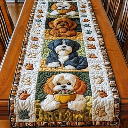 Shih Tzu with a Golden Bowl Table Runner - Made to Order TABLE928