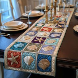 Shell Blocks in Soft Blue and Cream Table Runner - Made to Order TABLE928