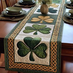 Shamrocks in Golden Frames Table Runner - Made to Order TABLE928