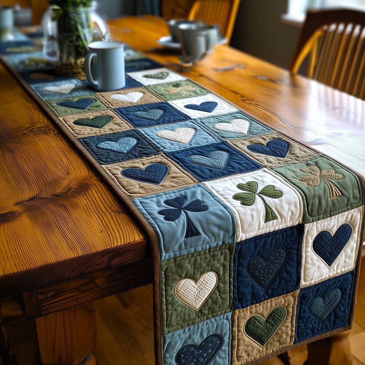 Shamrocks and Hearts on Pale Blue Table Runner - Made to Order TABLE928