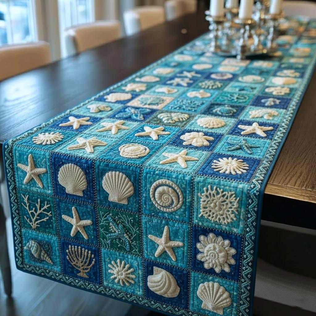Shell Blocks in Bright Turquoise Table Runner - Made to Order TABLE928
