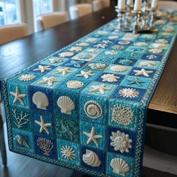 Shell Blocks in Bright Turquoise Table Runner - Made to Order TABLE928