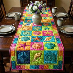 Shell Blocks in Bright Rainbow Squares Table Runner - Made to Order TABLE928
