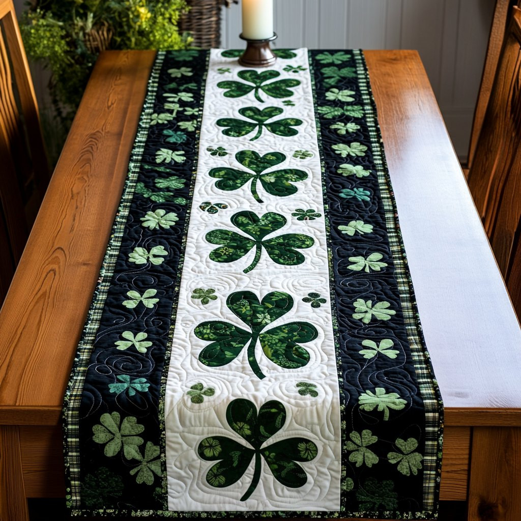 Shamrocks on Cream with Navy Border Table Runner - Made to Order TABLE928