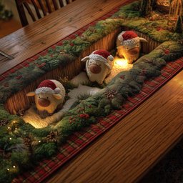 Sheep in Santa Hats with Lights Table Runner - Made to Order TABLE928
