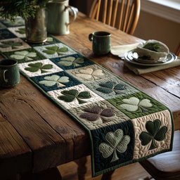 Shamrocks on Cream and Green Squares Table Runner - Made to Order TABLE928