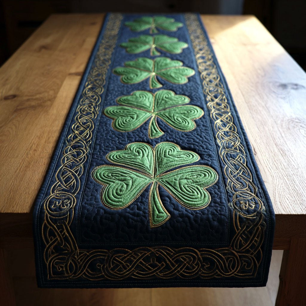 Shamrocks on Navy with Celtic Border Table Runner - Made to Order TABLE928