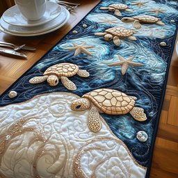 Sea Turtles on Midnight Currents Table Runner - Made to Order TABLE928