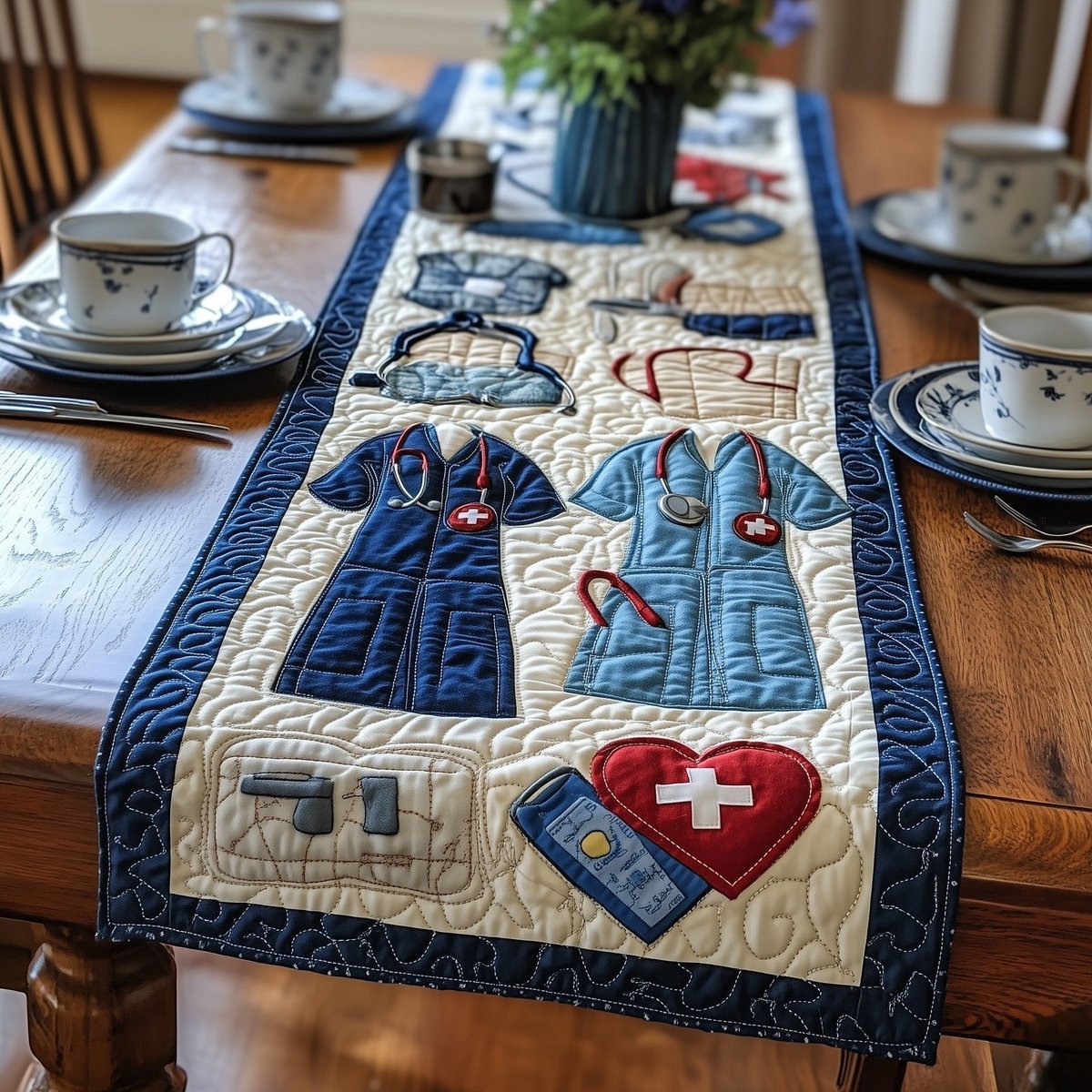 Scrubs and Stethoscope on Cream Table Runner - Made to Order TABLE928