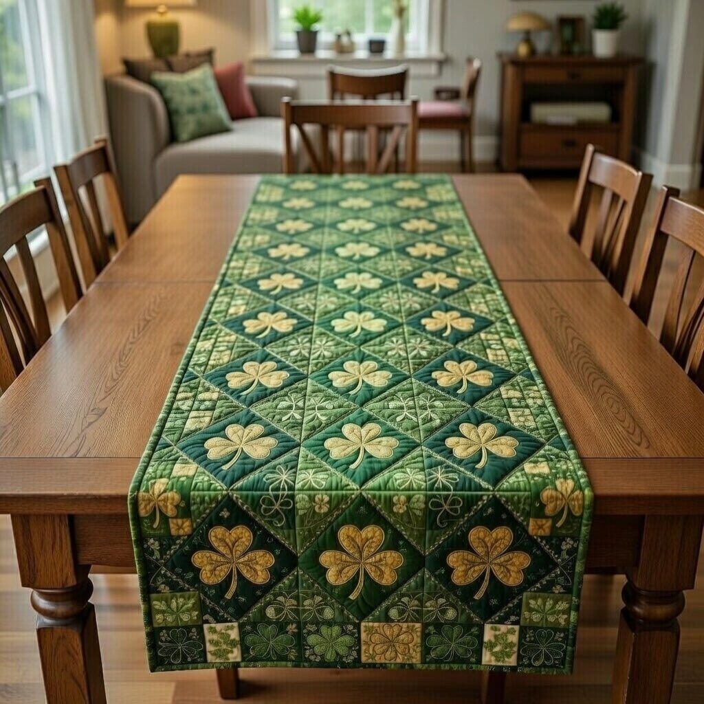 Shamrock Blocks in Green and Gold Table Runner - Made to Order TABLE928