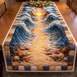 Seashells on Sand with Dark Waves Table Runner - Made to Order TABLE928