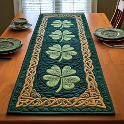 Shamrock in a Celtic Gold Frame Table Runner - Made to Order TABLE928