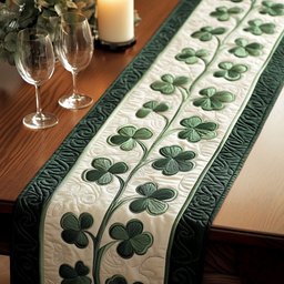 Shamrock Rows on Ivory Panel Table Runner - Made to Order TABLE928