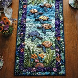 Sea Turtles with Purple Border Table Runner - Made to Order TABLE928