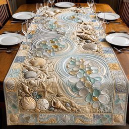 Sea Glass and Shells on Cream Table Runner - Made to Order TABLE928
