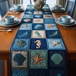 Sea Life Squares on Navy Table Runner - Made to Order TABLE928