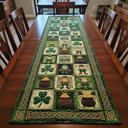 Shamrock Blocks with Gnomes and Gold Table Runner - Made to Order TABLE928