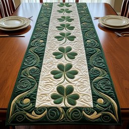 Shamrock Row on Cream with Scroll Ends Table Runner - Made to Order TABLE928
