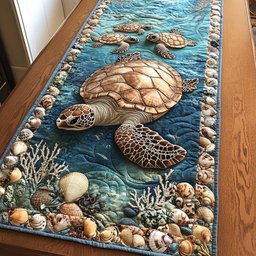 Sea Turtle with Shells and Coral Table Runner - Made to Order TABLE928
