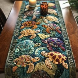 Sea Turtles in Green and Brown Table Runner - Made to Order TABLE928