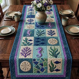 Seahorse and Coral Blocks Table Runner - Made to Order TABLE928