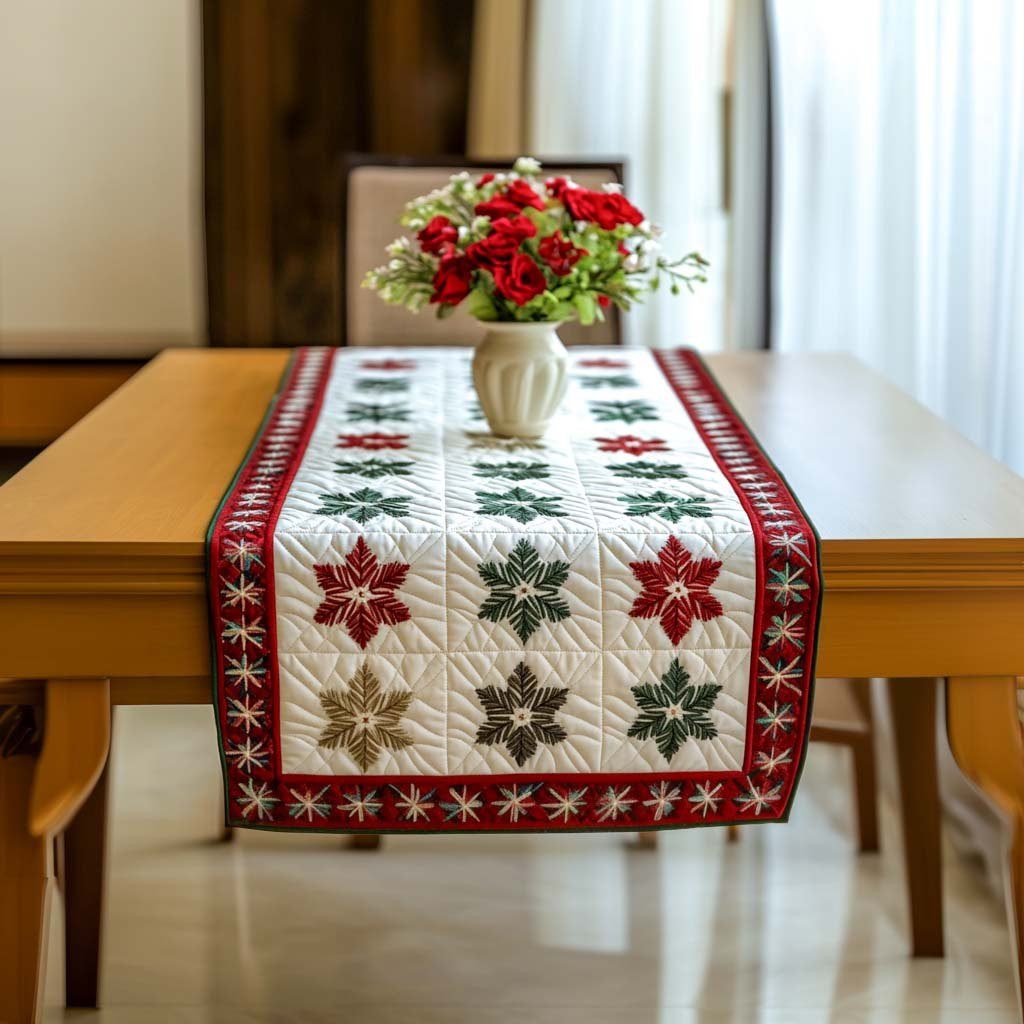 Poinsettia Blocks with Red Border Table Runner - Made to Order TABLE928