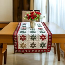 Poinsettia Blocks with Red Border Table Runner - Made to Order TABLE928