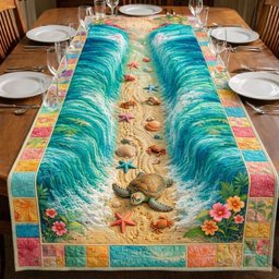 Sea Turtles on Sunlit Beach Table Runner - Made to Order TABLE928