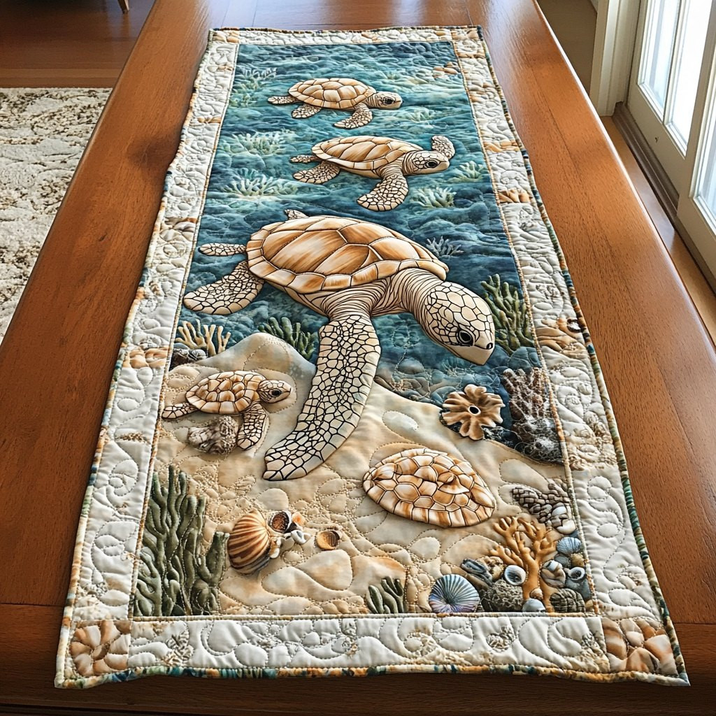 Sea Turtles on Sandy Bottom Table Runner - Made to Order TABLE928