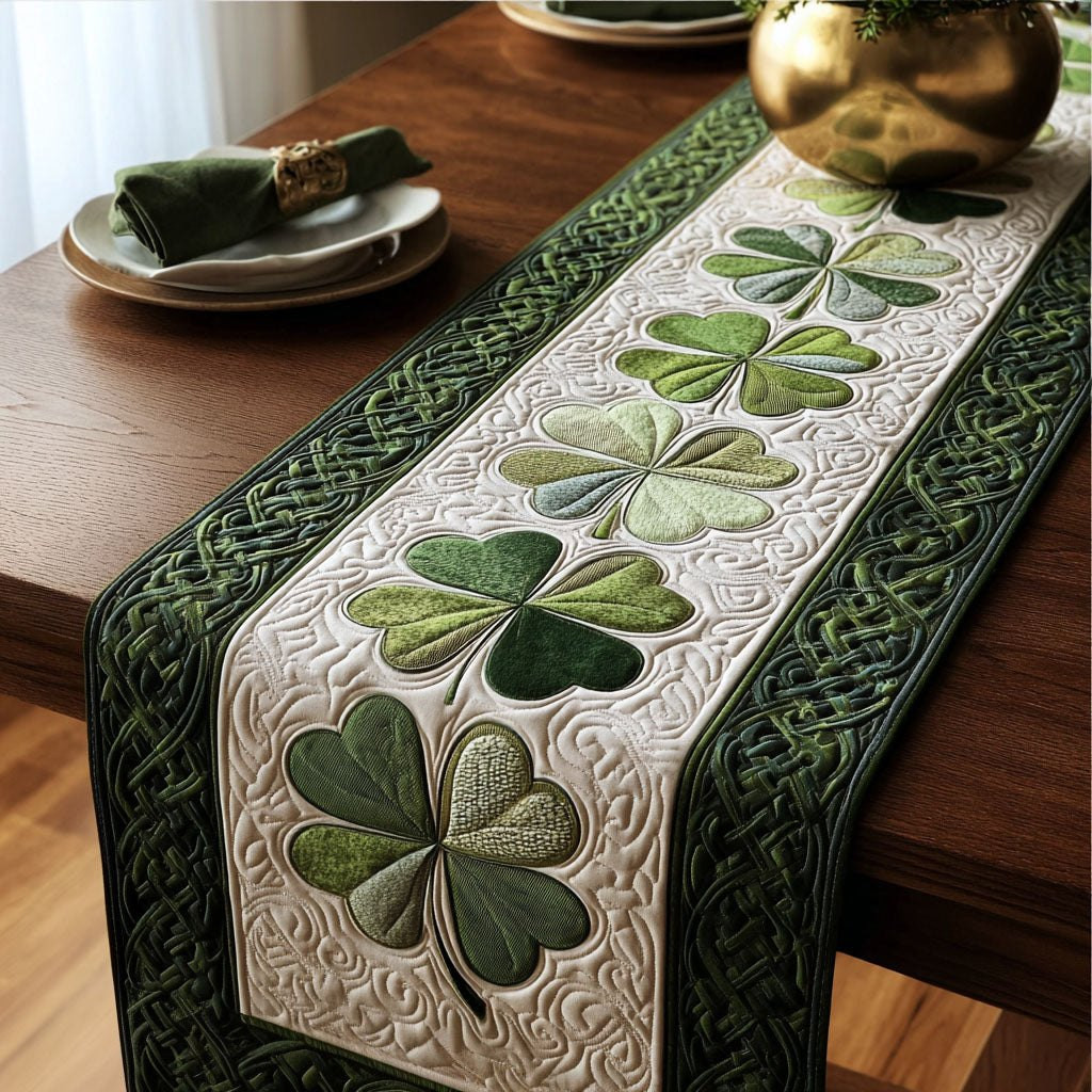 Shamrock Charm Shamrocks on Green and Cream Table Runner - Made to Order TABLE928