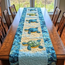Sea Turtles on Blue Stripe Table Runner - Made to Order TABLE928