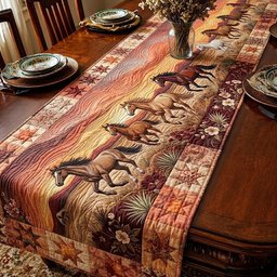 Running Horses on Warm Plaid Table Runner - Made to Order TABLE928