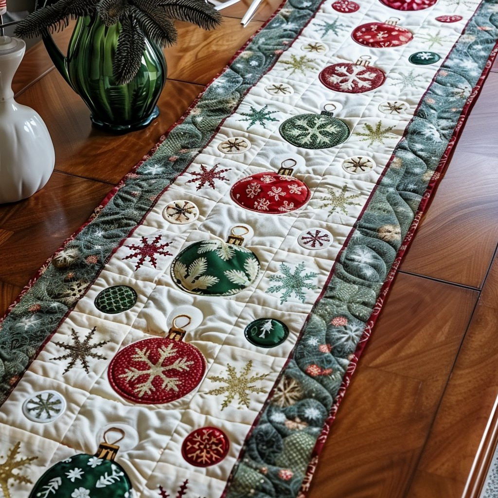 Christmas Ornaments and Snowflakes Table Runner - Made to Order TABLE928