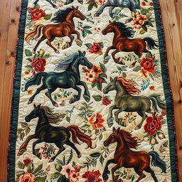 Running Horses and Roses on Cream Table Runner - Made to Order TABLE928