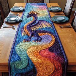 Blue Dragon on Orange Waves Table Runner - Made to Order TABLE928