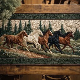 Running Horses in a Green Field Table Runner - Made to Order TABLE928