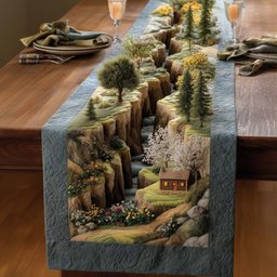 Cabin on Cliff Above Waterfall Table Runner - Made to Order TABLE928