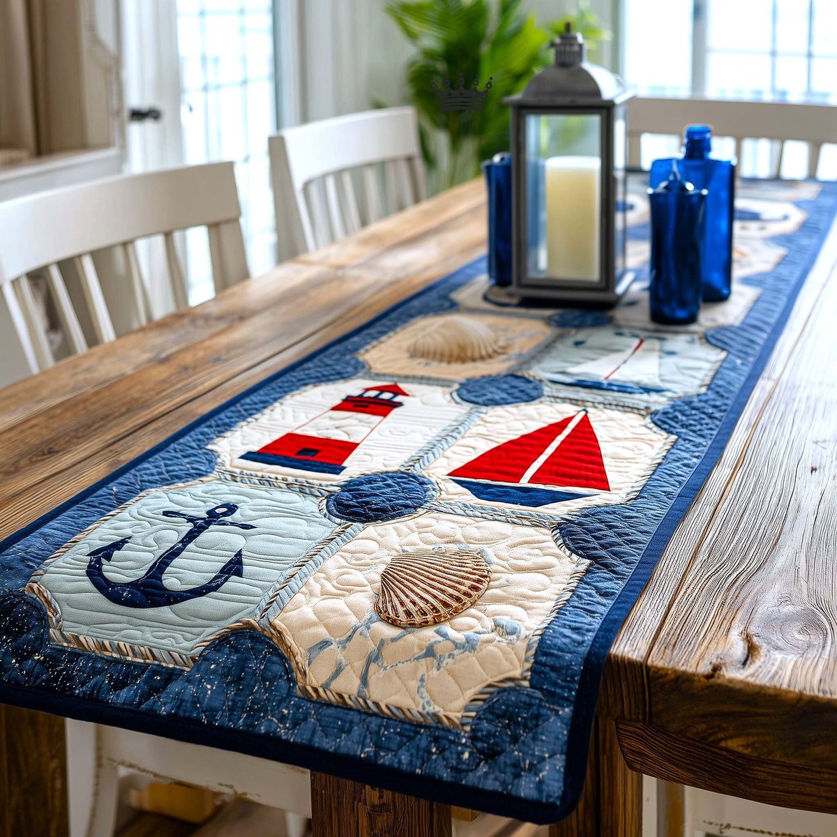 Sailboat Anchor and Shell on Blue Table Runner - Made to Order TABLE928
