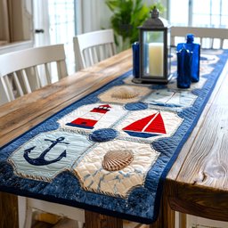 Sailboat Anchor and Shell on Blue Table Runner - Made to Order TABLE928