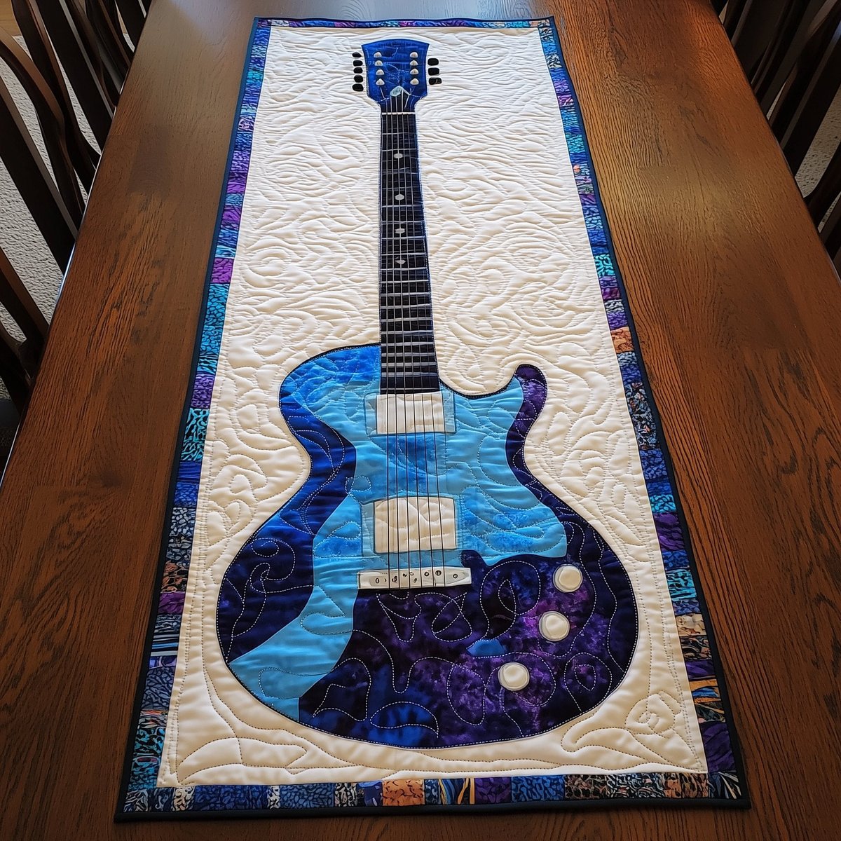 Sapphire Guitar on Purple Frame Table Runner - Made to Order TABLE928