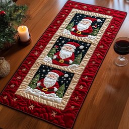 Santa Squares on Red Panel Table Runner - Made to Order TABLE928