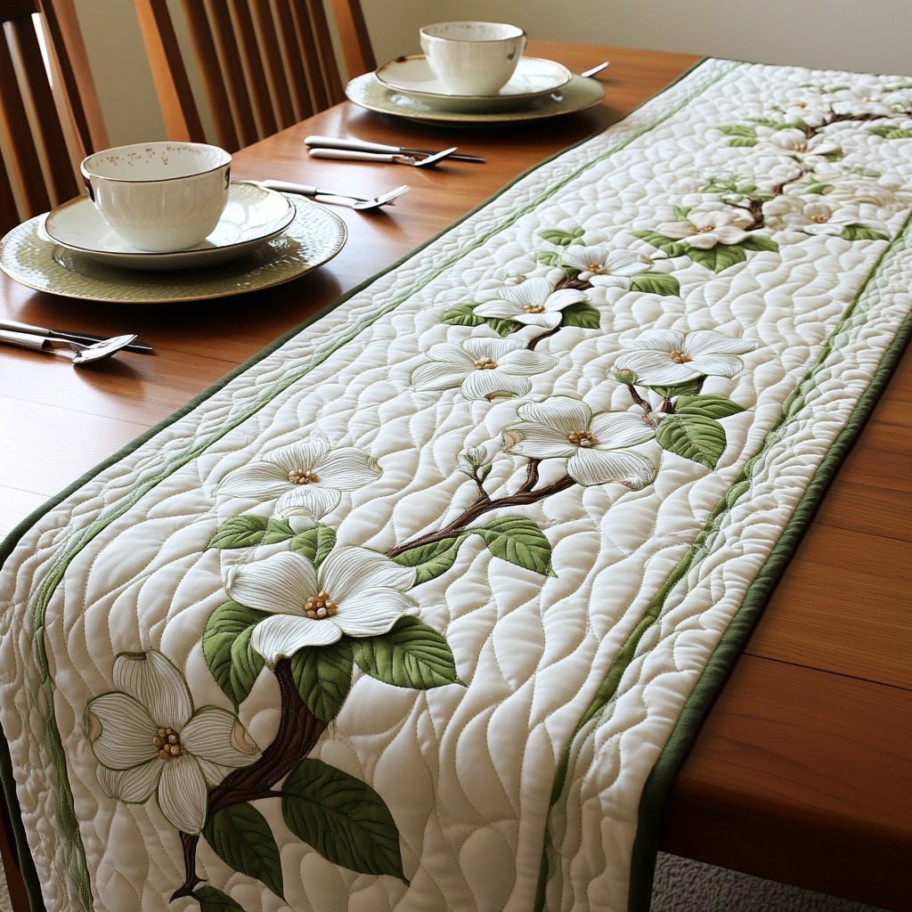 Scattered Dogwood Flowers on Cream Table Runner - Made to Order TABLE928