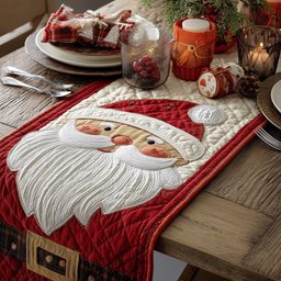 Santa Face on Red Panel Table Runner - Made to Order TABLE928